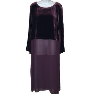 Eileen Fisher Long Tunic M Purple Velvet Sheer Silk Slits Fairy Goth